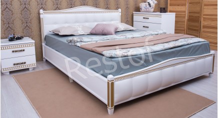 Кровать Прованс с патиной и фрезеровкой мягкая спинка квадраты