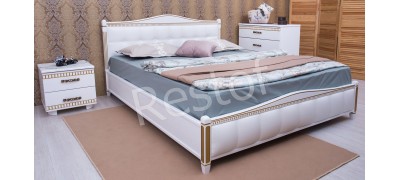 Кровать Прованс с патиной и фрезеровкой мягкая спинка квадраты (с механизмом) (Олимп) 121140