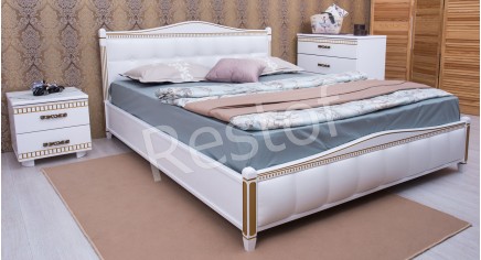 Кровать Прованс с патиной и фрезеровкой мягкая спинка квадраты (с механизмом)